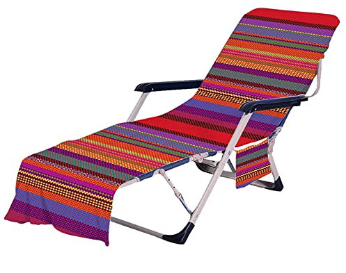 Strandstuhl Strandtuch mit Seitentaschen,Osten Retro Bunt Streifen Böhmen Leopard Drucken Sonnenliege Handtuch für Gartenliege,Sandstrand,Schwimmbad,Tourismus (Farbe A, 75 × 210 cm)