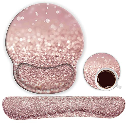 Ergonomisches Mauspad Handgelenkstütze Gel und Tastatur Handgelenkauflage Set für Laptop, Mac, Gaming und Büro, langlebig, bequem und Schmerzlinderung + Untersetzer, Rosa