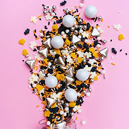 Streusel Grusel-Party Halloween orange, schwarz silber 180g von STREUSEL GLÜCK Zuckerstreusel Geister Spuk Fledermäuse Kürbise Sprinkles für Tortendeko Ghost Deko Cupcakes Muffins Party