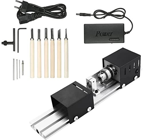 ZPYXBH Mini Tour À Bois Métaux Machines Mini Perles Machine Tourne Miniature DIY Mini Perles Miniature Tournage Sur Bois Outil Travail En Table Pour Meulage Fraisage Polissage DC12-24V 100W