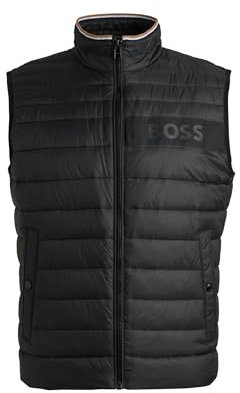 BOSS Mens Darolan Water-Repellent Padded Gilet with 3D Logo Tape Black