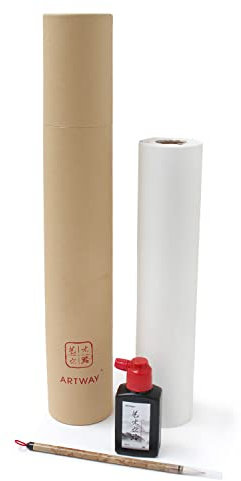 Artway - Rouleau de papier shu xuan (mûr) - papier de riz chinois - avec encre et pinceau, Blanc