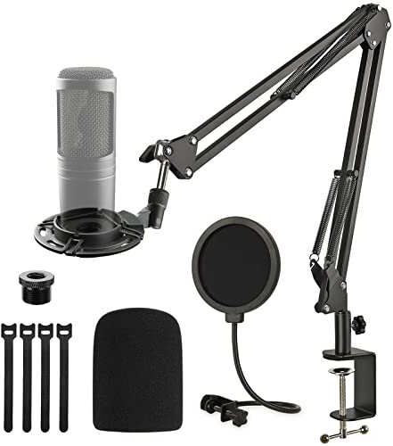 Audio Technica Mikrofonständer, Scherenarm mit Stoßhalterung, Pop-Filter, Windschutzscheibe und 4 Kabelbindern, verbesserte robuste Klemme für AT2020 AT2020USB+ AT2035 Kondensator-Studio-Mikrofon