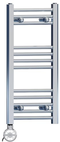 400mm Wide Chrome Electric Bathroom Heated Towel Rail Thermostatic Warmer Radiator Precise Control (400 x 700 mm (BTU: 672))