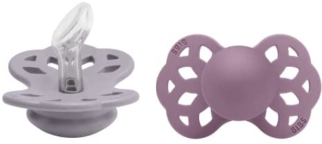 BIBS Infinity Anatomischer Schnuller Zweierpackung, bisphenol-A frei, anatomischer Silikonsauger, Kiefergerechte Form. Silikon, 0-6 Monate (2er Pack), Fossil Grey/Mauve