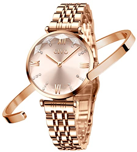 CIVO Womens Watches Analogue Set Designer Stainless Steel Elegant Ladies Watches Waterproof Classic Dress Casual Wrist Watches for Woman Rose Gold