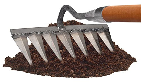 LINGJIONG Jardin désherbage en Acier au Carbone, Râteau à Dents Robuste en métal, tête râteau 4/5/6/7 Dents, Scarificateur, désherbage, Surface, Gravier et Racine