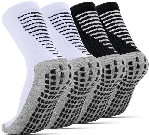 NEWIROVE Calcetines Futbol Niño Calcetines Futbol Antideslizantes Niños Medias Futbol Niños Calcetines Deporte Transpirables para 6-9 años Futbol,Baloncesto,2Pares,Negro+Blanco S