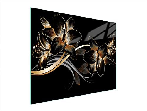 DarHaus Planche à découper en verre Ceranfeld 1 pièce 52 x 40 cm, plaque de découpe en verre, protection anti-éclaboussures, plaque en verre universelle, cuisine, Orchidée Noir