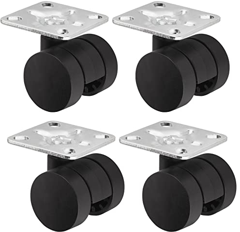 Sotech 4er Set Möbelrolle AACHEN mit Montageplatte (Ø 35 mm, 40 Kg Tragfähigkeit pro Rolle, 360 Grad drehbar, schwarz) Lenkrollen Doppelrollen leise und bodenschonend