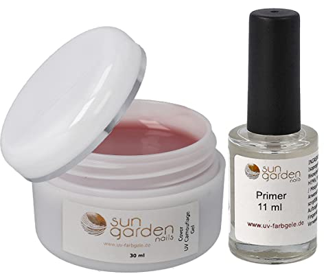 Sun Garden Nails UV Cover Gel – Camouflage Nagelgel 30ml inkl. Primer 11ml - Aufbaugel - Buildergel - Haftvermittler