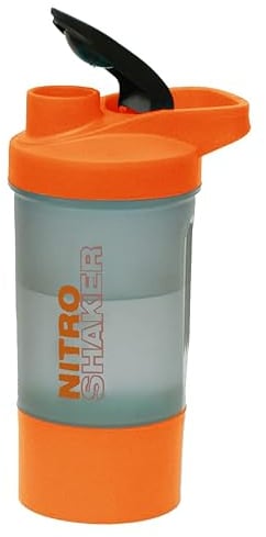 Orange- 600Ml Nitro Shaker Premium Protein Shaker Bottle for Protein Shakes Smoothie Durability Leakproof Plastic Bottle Detachable Cup Store Protein Powder or Supplement for Gym Workout, Sports