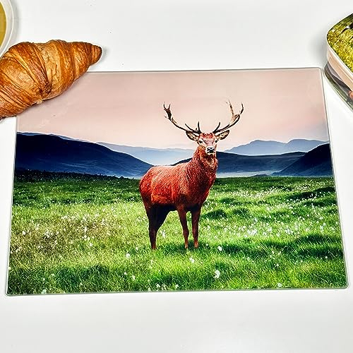 Stag Toughened Glass Worktop Saver 40x30cm Standing Country Animal Chopping Board