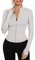 IECCP Damen Gym Tops Langarm Sport Running T-Shirts Workout Yoga Crop Tops Fitness Zip Activewear mit Daumenlöchern Elfenbeingrau L