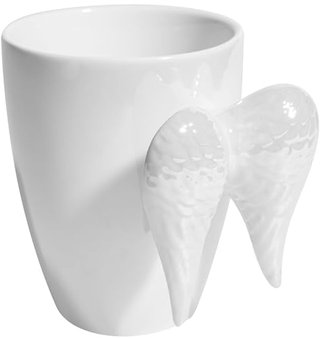 storchenbeck Aziraphale Keramiktasse mit weißem Engelsflügel, für Tee, Kaffee, heiße Getränke, Zuhause, Küche, Büro, 383 ml