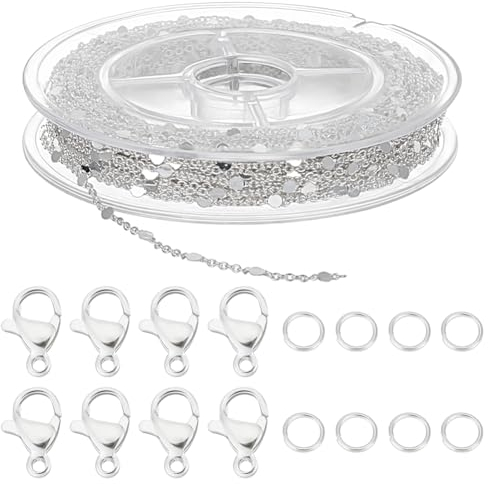 Beebeecraft 1 Box 10 m Gedrehte Gliederkette Aus Edelstahl Mit Flachen Runden Gliedern Kabelketten Mit 20 Karabinerverschlüssen Und 50 Biegeringen Für DIY Armband Und Halsketten Herstellungsset