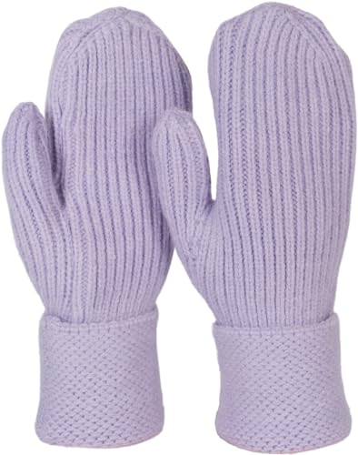 styleBREAKER Damen Winter Strick Fäustlinge Einfarbig mit gemustertem Bund, warme Fausthandschuhe, Strickhandschuhe 09010046, Farbe:Flieder
