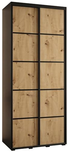MEBLE KRYSPOL Davos 4 120 Schrank mit Zwei Schiebetüren für Schlafzimmer - Moderner Kleiderschrank mit Kleiderstange und Regalen - 235,2x120x45 cm - Schwarz Artisan Schwarz