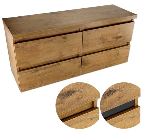 paplinskimoebel - Waschbeckenunterschrank mit Aufsatz 120 cm Breite Soria Top, Badezimmerschrank mit Aufsatz, Unterschrank für Aufsatzwaschbecken, Waschbeckenunterschrank Holz - Lancelot Eiche