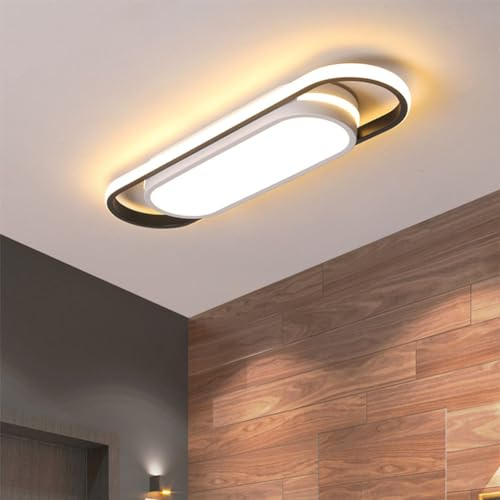XIANHE Deckenlampe LED Wohnzimmerlampe Deckenleuchte Dimmbar mit Fernbedienung, Moderne Schlafzimmer Decke Lampe Schwarz und weiß Design Schlafzimmerlampe für Wohnzimmer Küche Flur (Oval)
