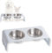 PETLINUS Gamelle Chat Surélevée et Inclinée Double - Gamelle Acier INOX avec Support en métal - Incliné à 15º- Gamelle Chiot, Chien Petit ou Bol Chat, Mangeoirs et Abreuvoirs - Blanc