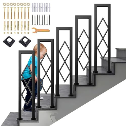 SCGSJZH Ringhiera per Scale Interne, Corrimano Forma di U con Diamante Motivo Decorativa, Passamano in Ferro con Kit di Viti, Ringhiere per Soffitta, Corridoio, Esterni Gradini (85cm)