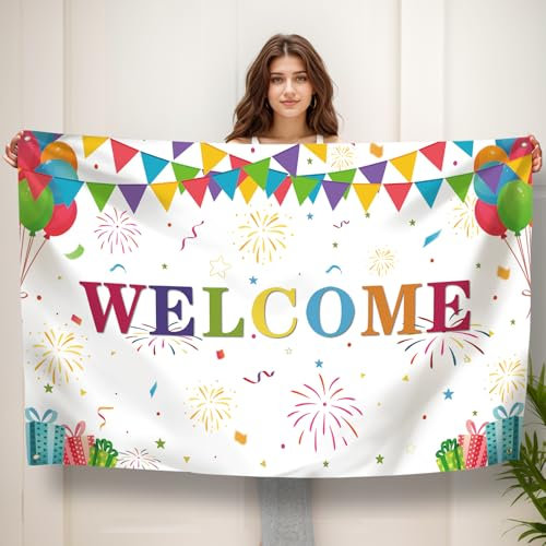 Koliphy Pancarta de Bienvenida - Decoración para Casa, Reuniones, Celebraciones Familiares, Comienzo Escolar y Fiestas (Blanco)