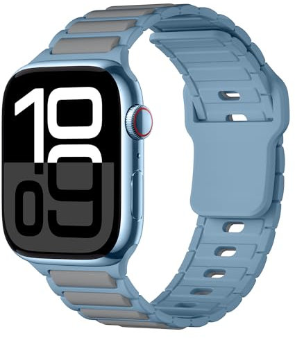 Compatible with Apple Watch Strap 49mm 46mm 45mm 41mm 40mm Dual-Colour Silicone Band, Soft Replacement Bands for iWatch Strap Series 10/9/8/7/6/5/4/Se/Ultra2 (Ocean Blue&Grey,44/45/46/49mm)