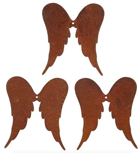 Deko Kind - Rostige Engelsflügel 3er Set - Premium Edelrost Qualität - Wetterbeständig - Rost Gartenstecker - Metallengel - Wanddeko - Rost Deko - Engeldeko - Rostengel - Herbstdeko