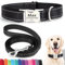 SEOUGEE Personalised Dog Collar and Lead Set with Engraved Metal Buckle, Reflective Nylon Dog Collars and Leash for Medium Dogs with Custom Name Plate Phone Number (Black Set, M:Neck 35-50cm)