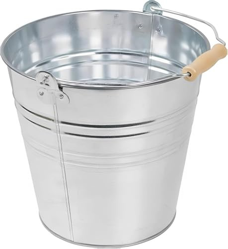 Unibos | 12 L Galvanised Steel Metal Bucket | Wooden Handle | 0.4 mm Thickness | High Grade Multipurpose | For Hot Ash, Coal, Home, Garden, Bathroom, Garden Waster