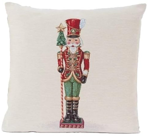 Home of Christmas Kissenhülle Weihnachten 45x45 cm Kissenbezug Gobelin Weihnachtskissen Sofakissen Dekokissen Kissen Reißverschluss (Nussknacker (Glitzerlos))