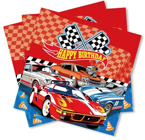 ParPix 20 Stück Racing Car Party Servietten, 33x33cm Hot Whels Geburtstag Deko Papierservietten, Formel 1 Deko Servietten, Auto Geburtstag Dekoe Serviettens,Rennauto Geburtstagsdeko Serviettens