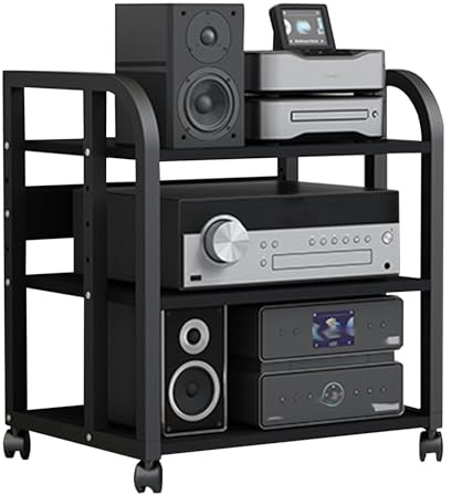3/4-stufiger HiFi Rack,Schallplatten Regal,Plattenspieler Tisch,Gaming Regal,Router Schrank aus Holz & Stahl,Audio-Medienständer,Stereo Schrank,HiFi Regal TV Rack mit Rädern,für Stereoanlagen(50x40x79
