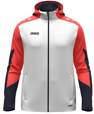 JAKO Unisex Kapuzenjacke Dynamic, weiß/coral/marine, XL