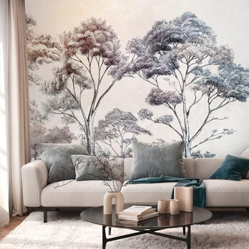 Profhome Forest Motif Wallpaper 399021-GU Non-Woven Wallpaper Cream Orange Brown Blue Photo Wallpaper Wall Mural 0.53 m x 20.10 m / 10.39 sqm