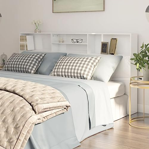 Myheimly Bett Kopfteil mit Ablagen Wand Kopfteil Bücherregal Betthaupt Bettkopfteil Schlafzimmer Hochglanz-Weiß, 200 x 19 x 103.5 cm