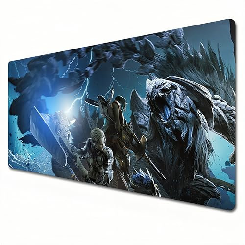 Tapis de souris Monster Hunter Wilds Tapis de souris de jeu XXL de grande taille 900 x 400 cm, bord cousu et tapis de bureau pour la maison et le bureau. (XXL)