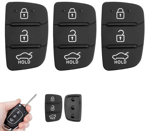 3er Autoschlüssel Tastenfeld, Schlüsselgehäuse Gummi Tastenpads für Hyundai Autoschlüssel, Kompatibel mit i10/ i20/i30/i40/ix20/ix35/Tucson/Santa Fe - Ersatz Schlüsselhülle Fernbedienung, 3 Tasten