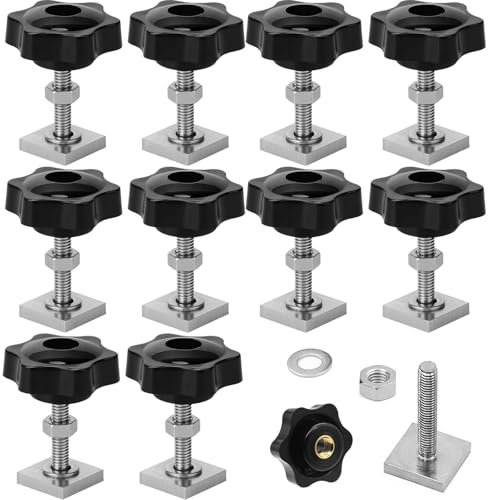 DAIRYCOF 12 Sets T-Nut Nutensteine M6x35mm, 20x20x4mm Nutensteine Dachträger inkl. Sterngriffmuttern & Unterlegscheiben – kompatibel mit Dachträger, Relingträger, Fahrradträger & Schiene