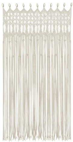 RjcdOPL Rideau de Porte en Coton Tressé, Style Bohème, avec Anneaux de Suspension en Bois, 120 x 195cm, Idéal pour Portes d'Entrée, Salons, Chambres à Coucher