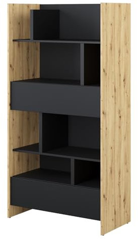 MEBLINI Wohnzimmerschrank für Schrankbett Bed Concept - Hochschrank mit Regalen, Fächern und Schubladen - BC-28 - Artisan Eiche/Schwarz