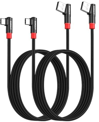 SUNGUY Right Angle USB C Cable 2Pack [6FT/2m] 3A 90 Degree USB 2.0 USB-C Fast Charging Data Sync Cable Nylon Braided for iPhone 16 15 Pro/Pro Max/Plus Samsung Galaxy S25/S24/S23, iPad