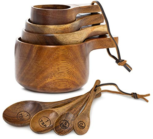 Covie Wooden Measuring Cups and Spoons Set - Wood Kitchen Accessories, Kitchen Essentials for First Apartment