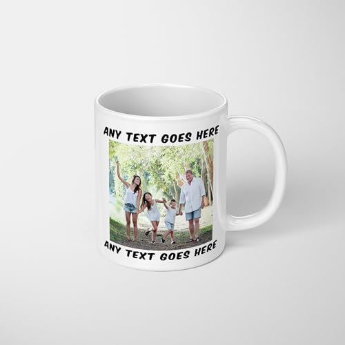 GIFTIMIZED Personalised Upload Your Own Photos Custom Text Coffee Cup Tea Mug | British Made | 11oz Spacious Mug | Large Handle Easy Grip | Custom Photo Gift (Image & Optional Text)