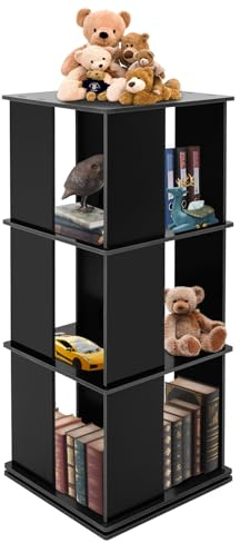 Armanyya Drehbares Bücherregal 360° drehbares Display Bücherregal Ökologisches PVC Regal für Bücher Deko 40x40x97cm Schwarz