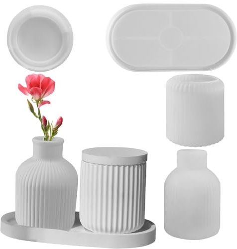 Qidures 4 Stück Silikonform Vase, Blumentopf Gießform Mit Deckel, Silikonform Blumentopf, Epoxidharz Formen Zur Herstellung Von Vasen Für Sukkulenten Und Kaktus Resin Form