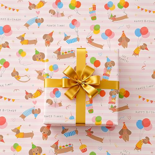 10 PCS Dackel Geschenkpapier, Geschenkspapier Happy Birthday mit Hundemuster, Geschenkpapier Geburtstag Kinder Lederpapier, Wiederstandsfähiges Verpackungspapier für Kindergeburtstage & Feiern
