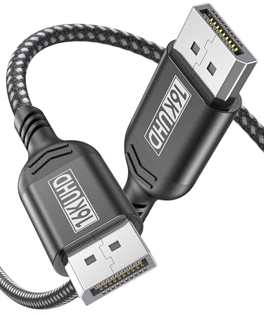 SROMGEE 1.5FT Displayport to Displayport 2.1 Cable, 80Gbps High Performance Passthrough, 16K@60HZ/8K@120HZ/4K@240HZ Fiber Optic Display-Port Cable, DP to DP Cord Compatible for G-Sync Gaming Monitor