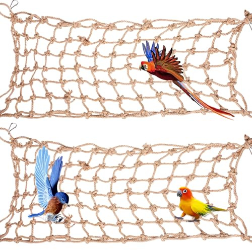 Lot de 2 filets d'escalade à suspendre pour perroquet, hamac balançoire pour oiseaux avec 8 crochets Accessoires pour cage Corde Échelle Fournitures pour petits animaux Calopsitte Jouets pour oiseaux